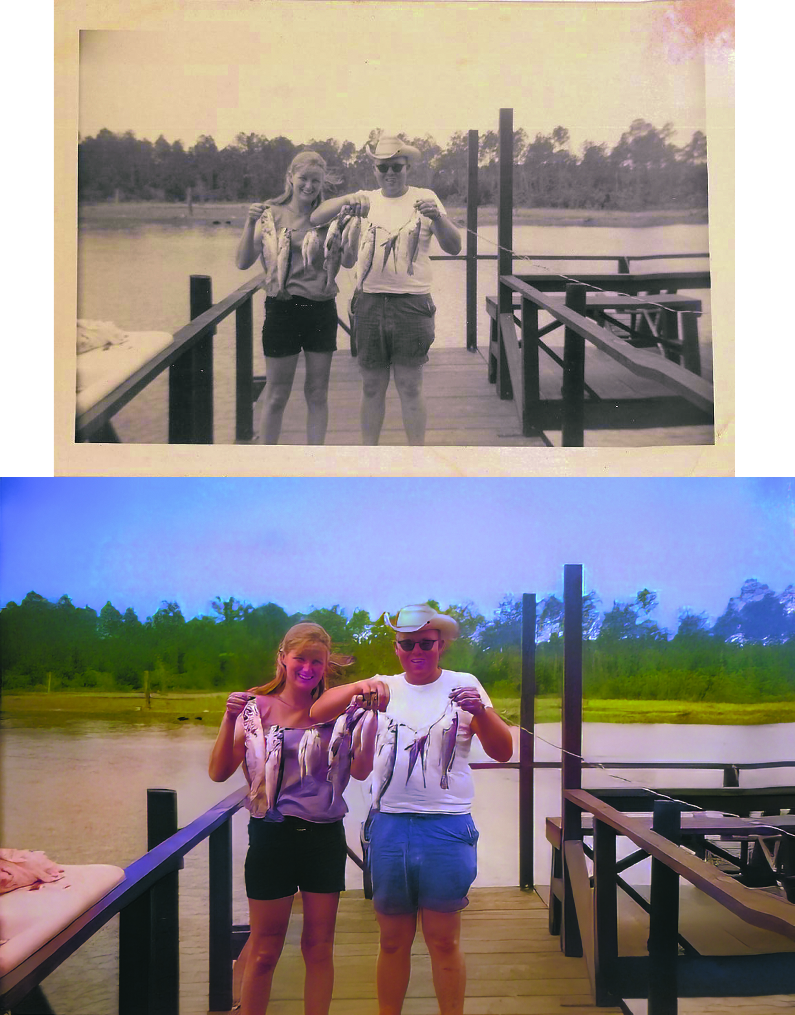 Photo Restoration Example - B and L with fish
